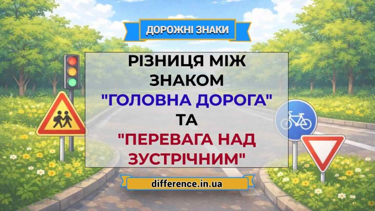 Різниця між знаком _Головна дорога_ та _Перевага над зустрічним_