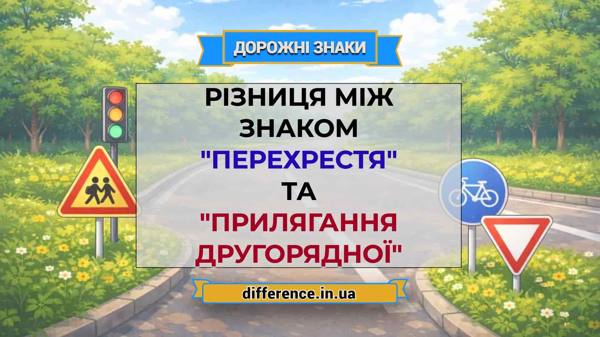 Різниця між знаком _Перехрестя_ та _Прилягання другорядної_