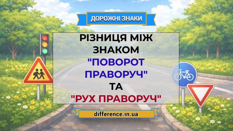 Різниця між знаком _Поворот праворуч_ та _Рух праворуч_